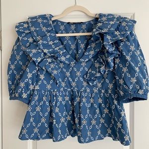 Zara blue ruffle top XS